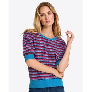 Draper James Annabelle Short Sleeve Sweater Womens SZ XXL Rainbow Puff Sleeve